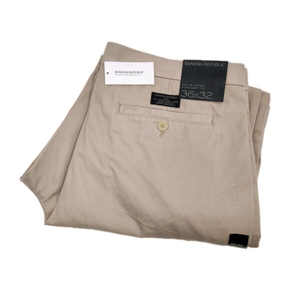 NWT Banana Republic Gavin Chino Pants Men's 36x32 Beige Khakis Cotton Straight - Picture 1 of 9